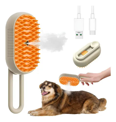 Cepillo A Vapor Perros Gatos Peine Masajeador Saca Pelos